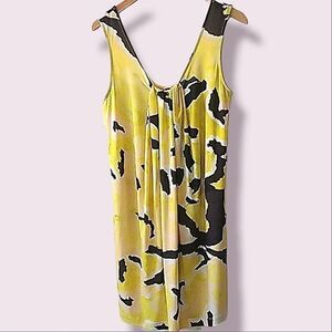 Nally & Milie Yellow Print Tank Dress With Pleated Center size L
